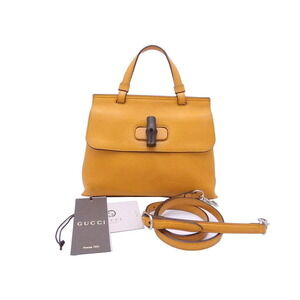 Gucci Bag Bamboo Orange Yellow Leather Handbag Shoulder